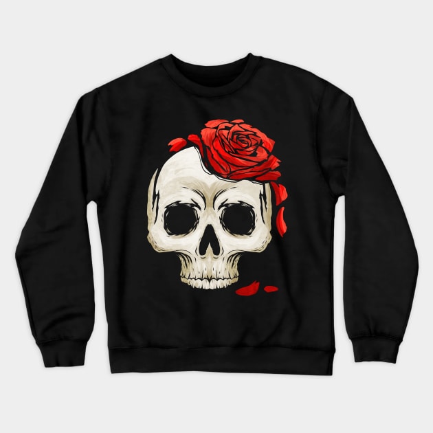 Skull with Rose Creepy but Funny Halloween Crewneck Sweatshirt by SinBle